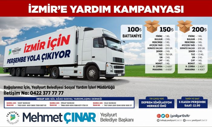 YEŞİLYURT BELEDİYESİ, İZMİR’DE Kİ DEPREMZEDELER İÇİN YARDIM KAMPANYASI BAŞLATTI