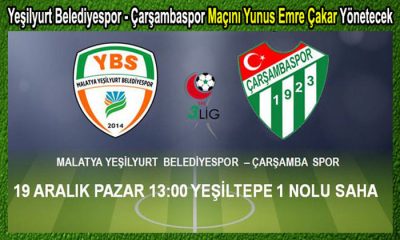 Yeşilyurt Belediyespor – Çarşambaspor Maçı 19 Aralık Pazar Saat ; 13.00’da