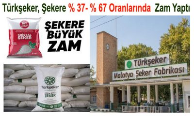 Türkşeker, Şekere  % 37- % 67 Oranlarında Zam Yaptı