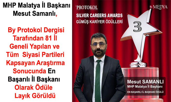 MHP Malatya İl Başkanı Mesut Samanlı,  81 İl İçerisinde ‘En Başarılı İl Başkanı’ Seçildi