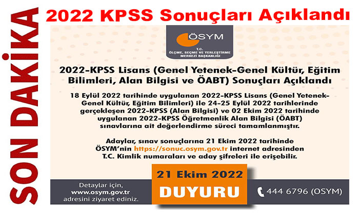 ÖSYM 2022 KPSS Sınav Sonuçlarını  Açıkladı  !!!