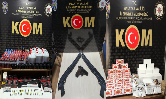 Malatya Polis Operasyonlarında Tabanca, Tüfek, Kaçak Alkol ve Sigara Makaronu Yakalandı