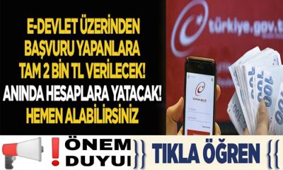 E-Devlet Üzerinden Başvuru Yapanlara Tam 2 Bin TL Verilecek.. Anında Hesaplara Yatacak