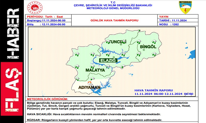 Malatya ve Bölgesinde Hafta İtibarıyla Yağmur ve Kar Yağışı Bekleniyor