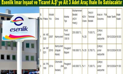 Esenlik 2 Kamyonet ve 1 Otomobil Olmak Üzere 3 Adet Aracı İhale İle Satacak