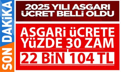 1 Ocak 2025 İtibaren Geçerli Olmak Üzere Asgari Ücret Net 22.104 Lira Olarak Belirlendi
