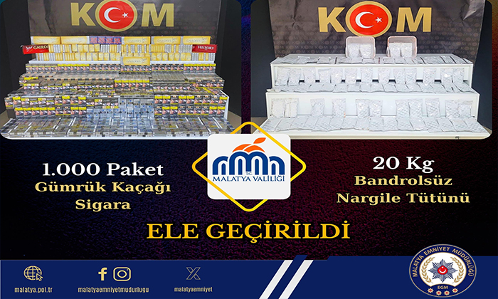 Malatya’da Kaçak Sigara ve Nargile Tütünü Ele Geçirildi