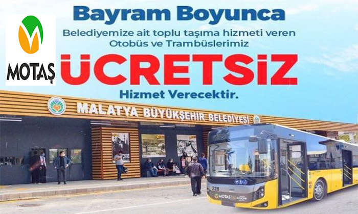 MOTAŞ’a Ait Toplu Taşıma Araçları Bayram Süresince Tüm Hatlarda Ücretsiz Hizmet Verecek