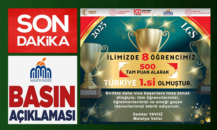 LGS’de Malatya’dan 8 Öğrenci 500 Tam Puan Alarak Türkiye 1.si Oldu