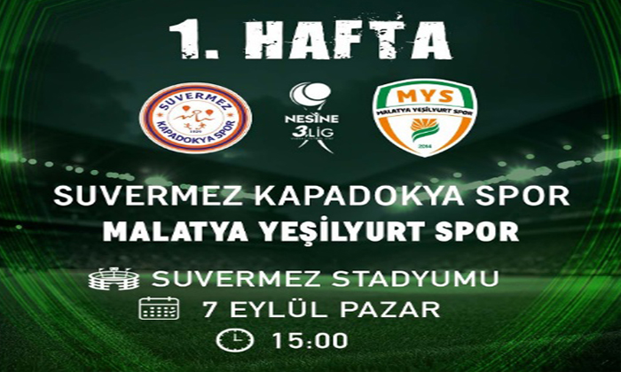 Kapadokyaspor – Malatya Yeşilyurtspor Maçı 7 Eylül Pazar Günü 15.00’da