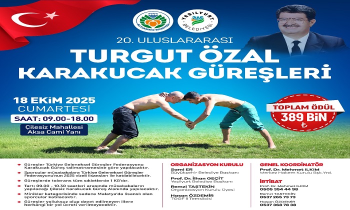 20. Uluslararası Turgut Özal Karakucak Güreşleri 18 Ekim Cumartesi Günü Yapılacak