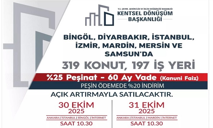 Kentsel Dönüşüm Başkanlığı 7 İldeki 319 Konut İle 197 İş Yerini Satacak